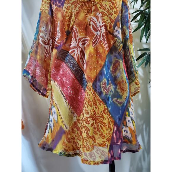 Vtg Avenue 100% Silk Embellished Sequin Tunic Blouse Plus Size 22/24 Boho Artsy - Picture 7 of 12